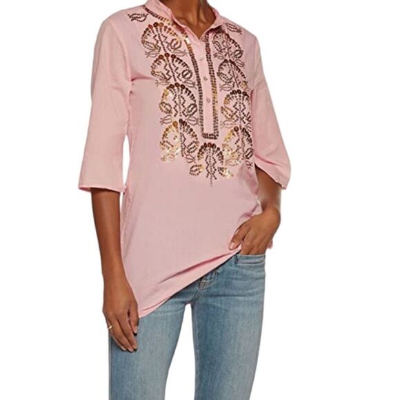 Figue Sequin Embellished Jasmine Tunic Top in Pink - Picture 2 of 10
